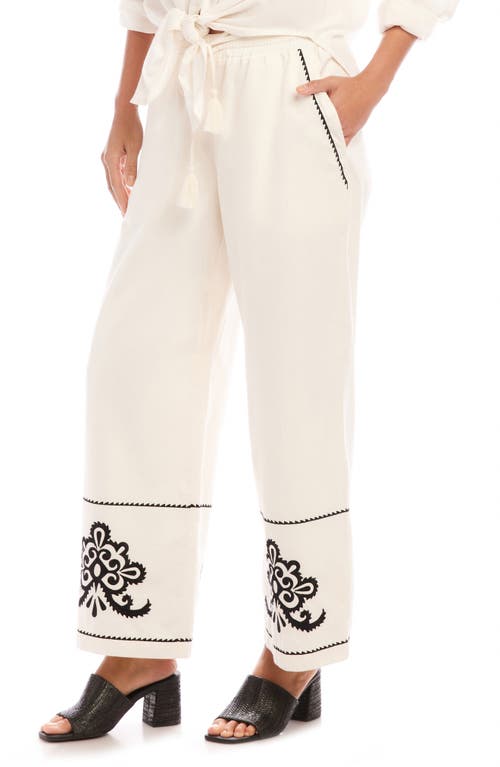 Karen Kane Embroidered Drawstring Ankle Pants In Cream In Cream