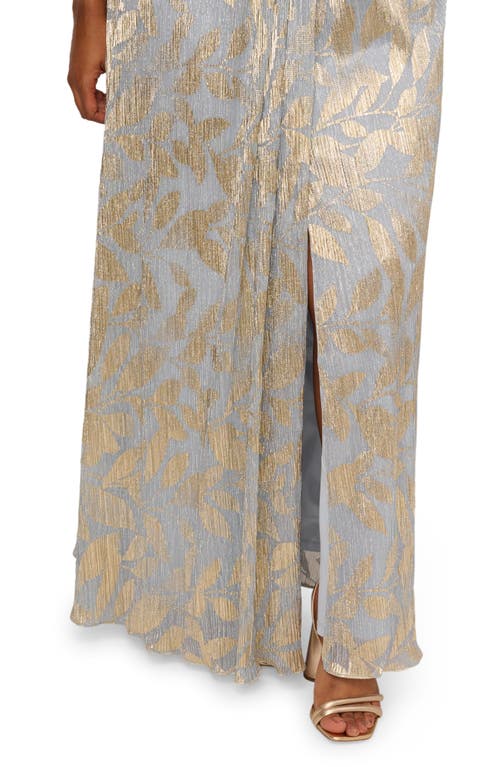 ADRIANNA PAPELL ADRIANNA PAPELL METALLIC LEAF JACQUARD DRAPED GOWN