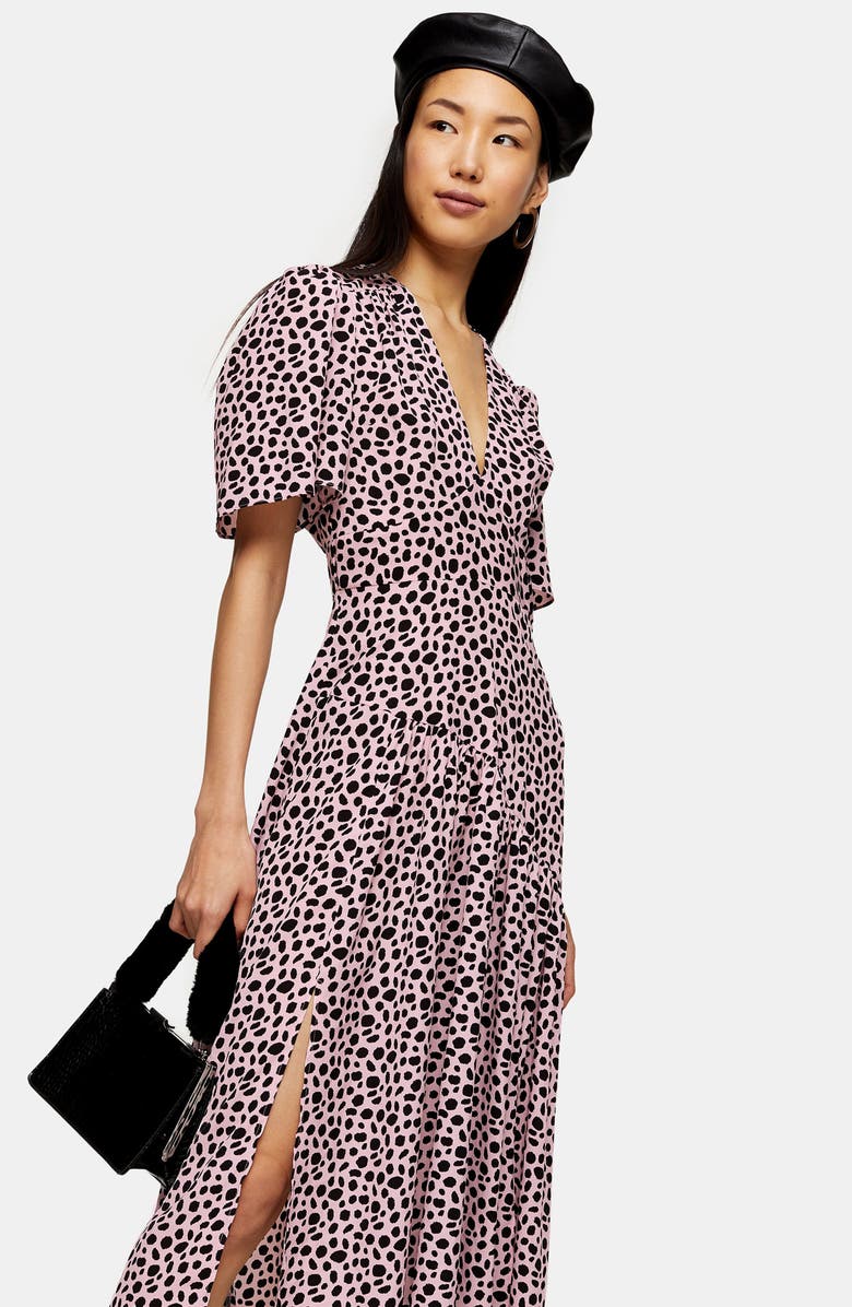 Topshop Animal Print Midi Dress, Alternate, color, 