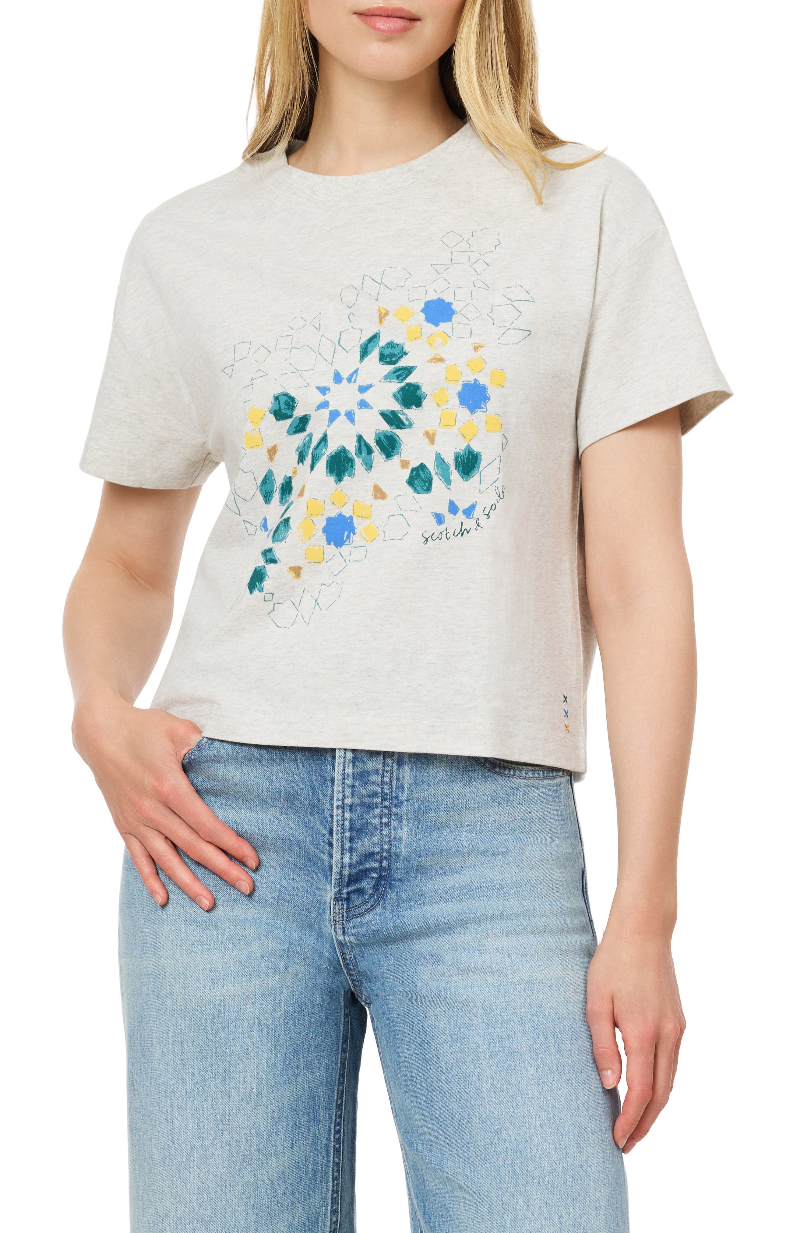 Scotch & Soda Dyed Boxy Crop Graphic T-Shirt