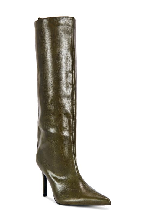 Alluring Faux Leather Knee High Boot