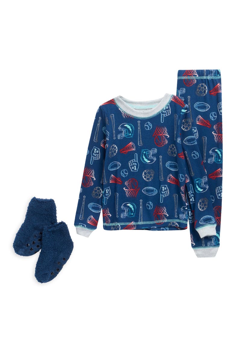 Kids' Snug Fit Pajamas & Socks Set, Main, color, NAVY