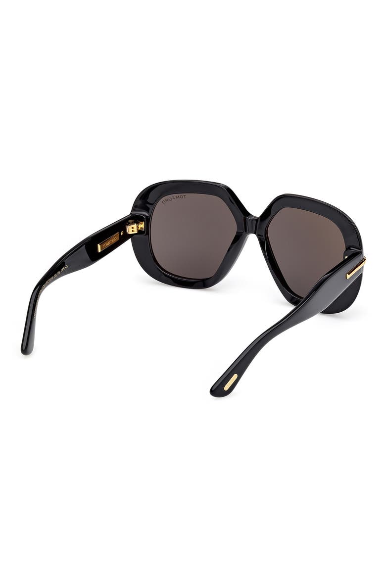 56mm Geometric Sunglasses, Alternate, color, SHINY BLACK BEVELED/ SMOKE