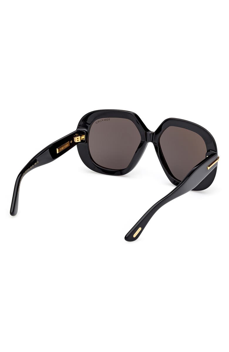 TOM FORD 56mm Geometric Sunglasses, Alternate, color, Shiny Black Beveled/ Smoke