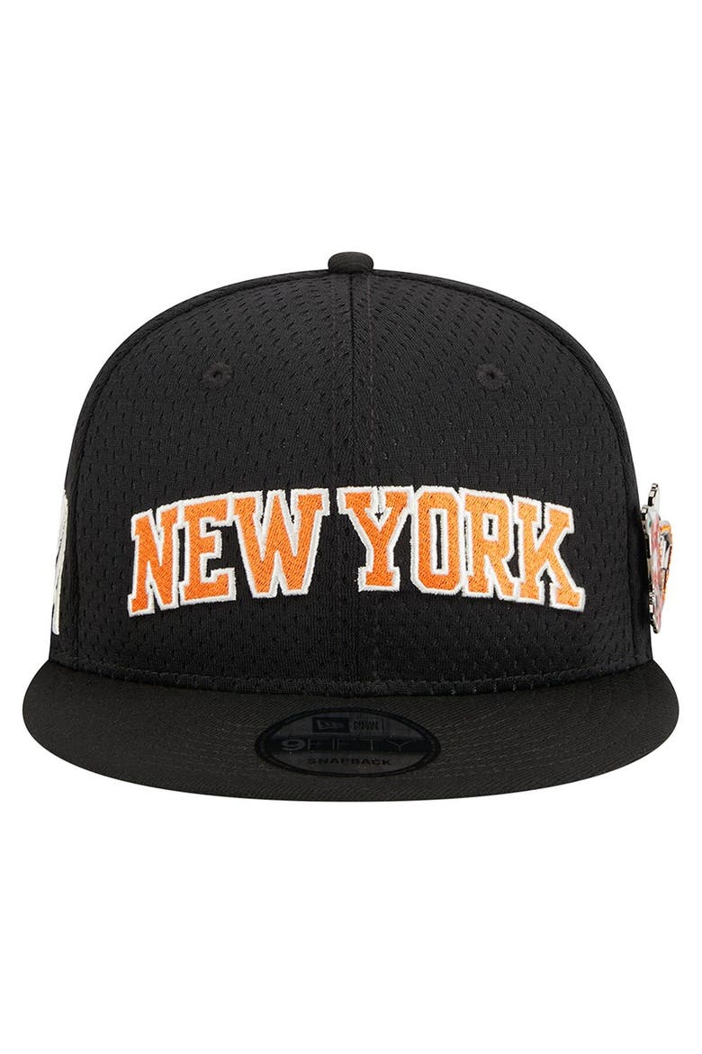 Men's New Era Black New York Knicks Post-Up Pin Mesh 9FIFTY Snapback Hat, Alternate, color, Black