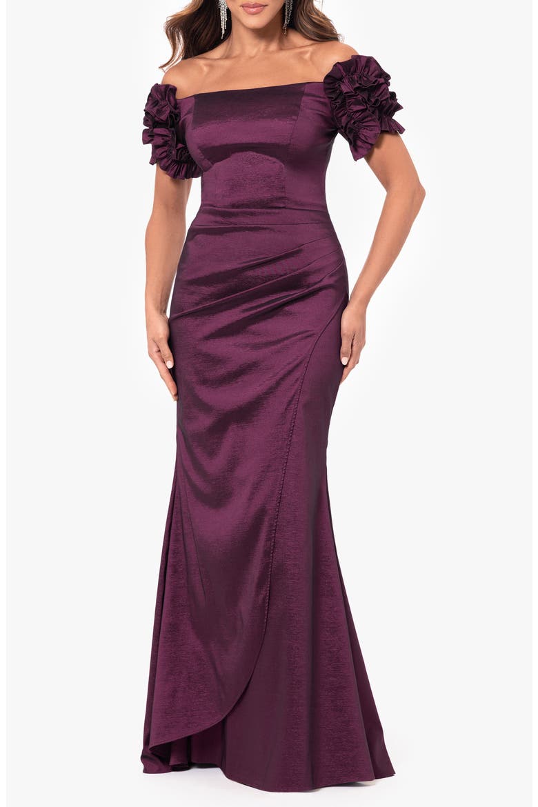 Off the Shoulder Taffeta Sheath Gown, Main, color, WINE
