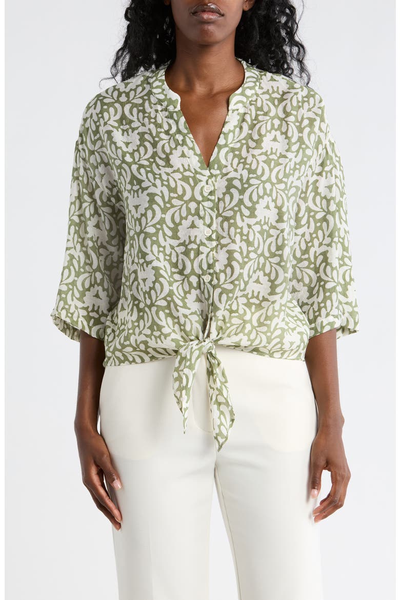 Tie Front Top, Main, color, LODEN GREEN