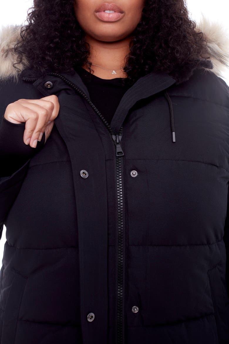 Aulavik Plus Size - Vegan Down Mid-length Hooded Parka Coat, Alternate, color, BLACK