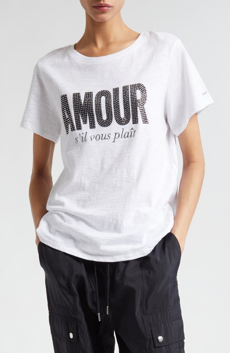 Cinq à Sept Amour Rhinestone Embellished Cotton Graphic T-Shirt, Main, color, 