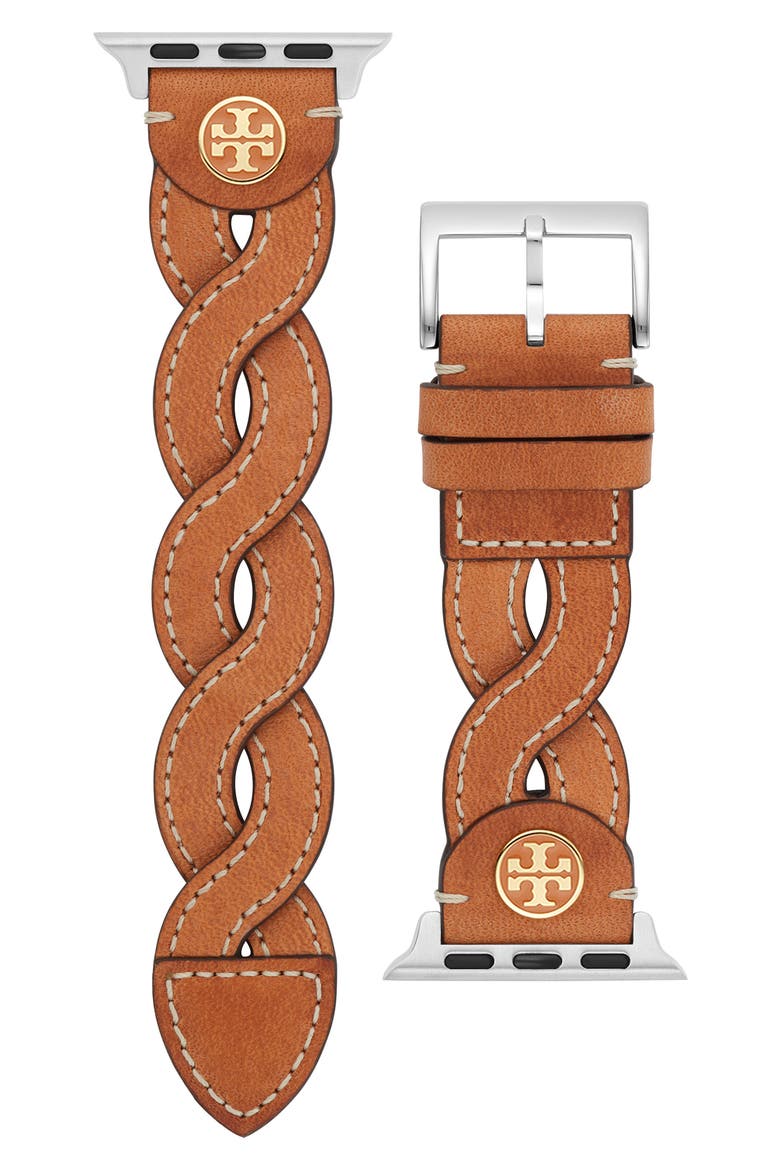The Miller Braided Leather 20mm Apple Watch® Watchband, Main, color, CARAMEL