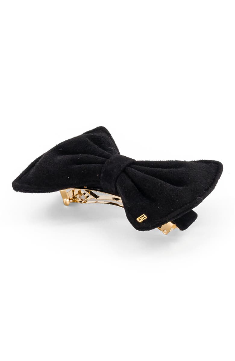 Alexandre de Paris Suede hair bow barette, Alternate, color, Black