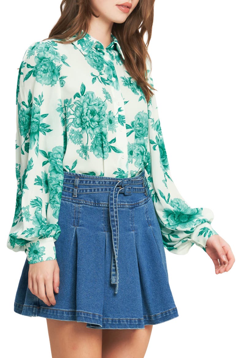 Floral Button-Up Shirt, Main, color, IVORY JADE