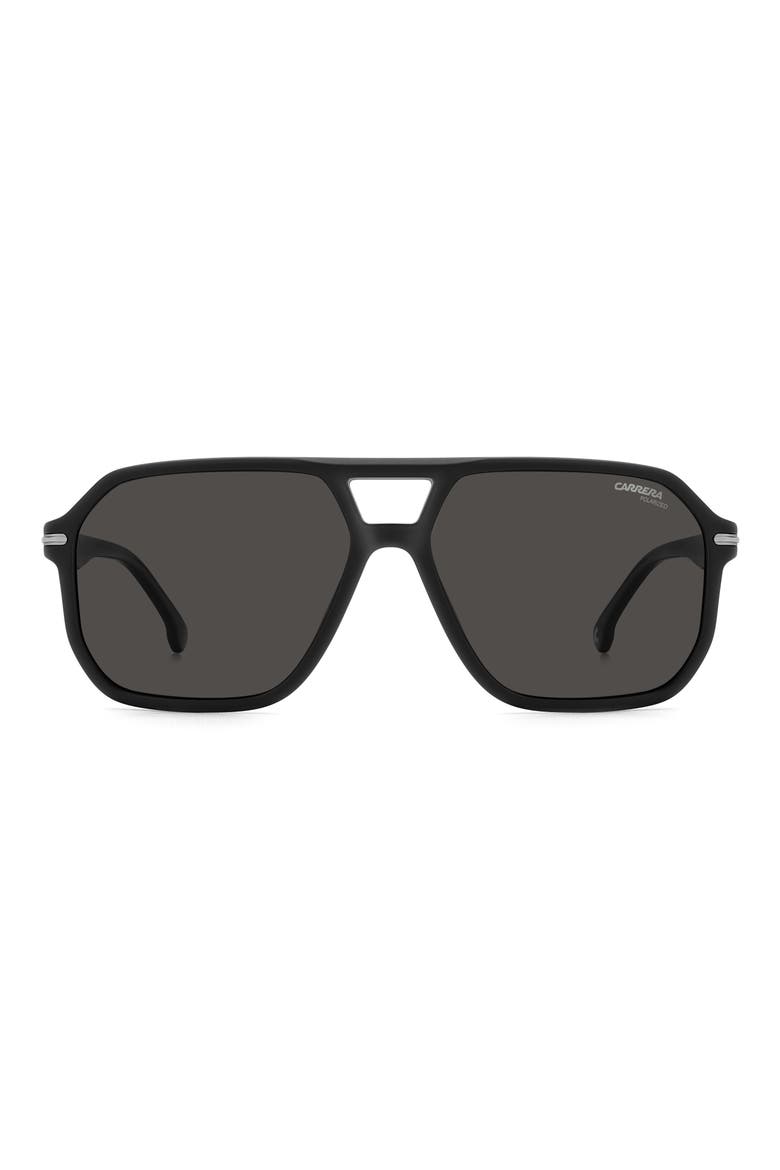 59mm Polarized Rectangular Sunglasses, Main, color, MATTE BLACK/ GRAY POLAR