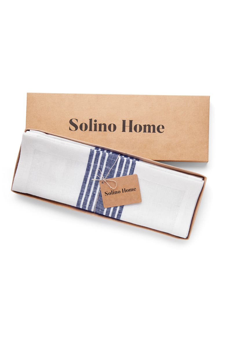 Linen Placemats Set of 4, 14 x 19" - Farmhouse, Alternate, color, Navy and White