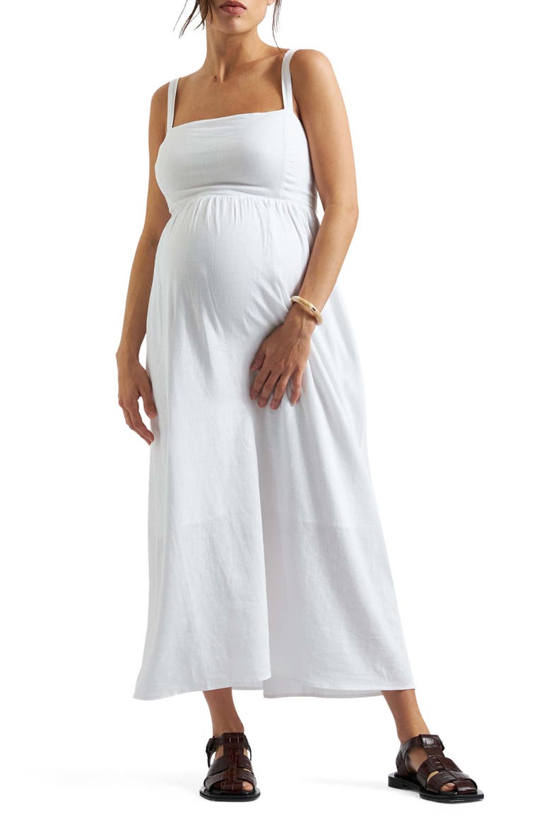 Simone Tie Back Linen Dress, Main, color, WHITE