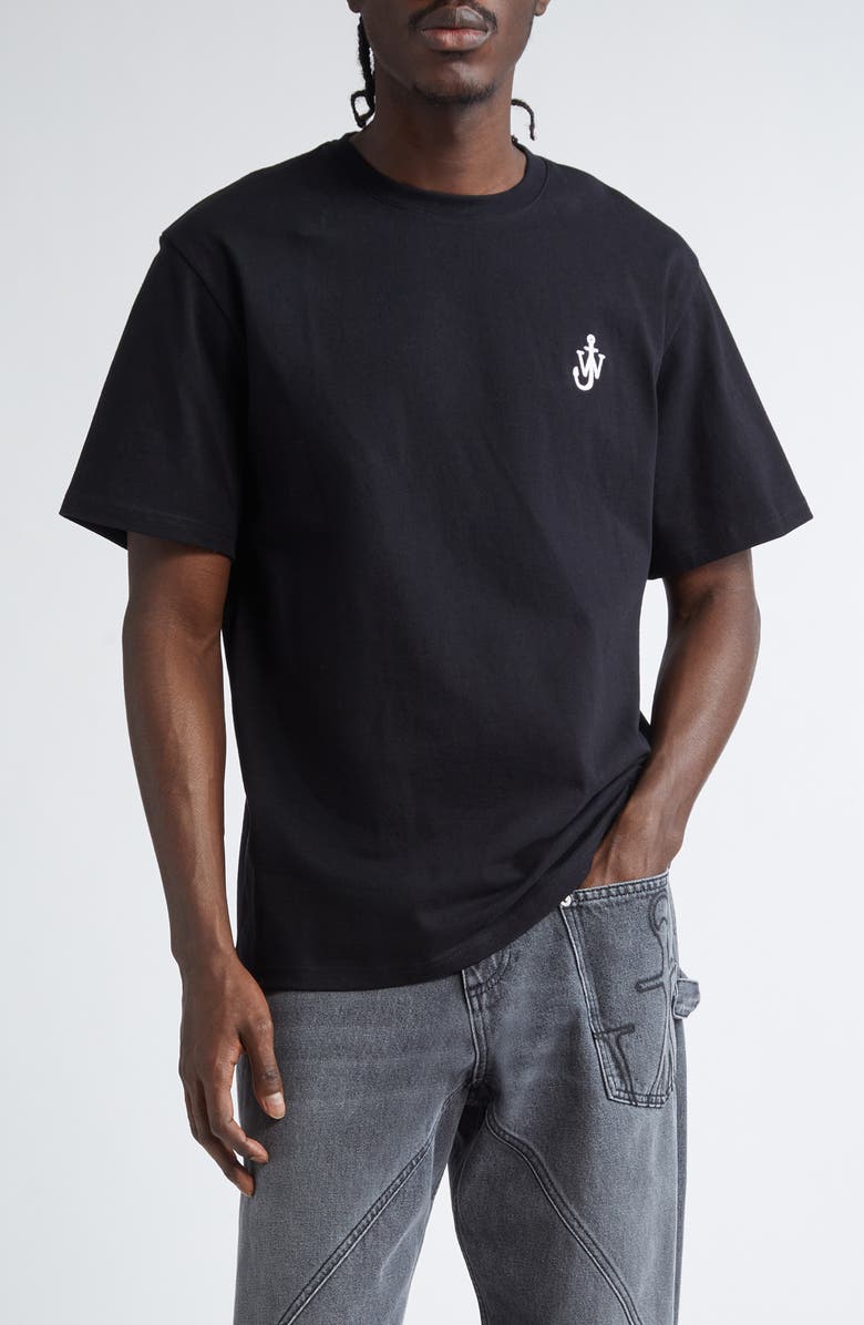 JW Anderson Anchor Logo Embroidered Cotton T-Shirt, Main, color, Black 999