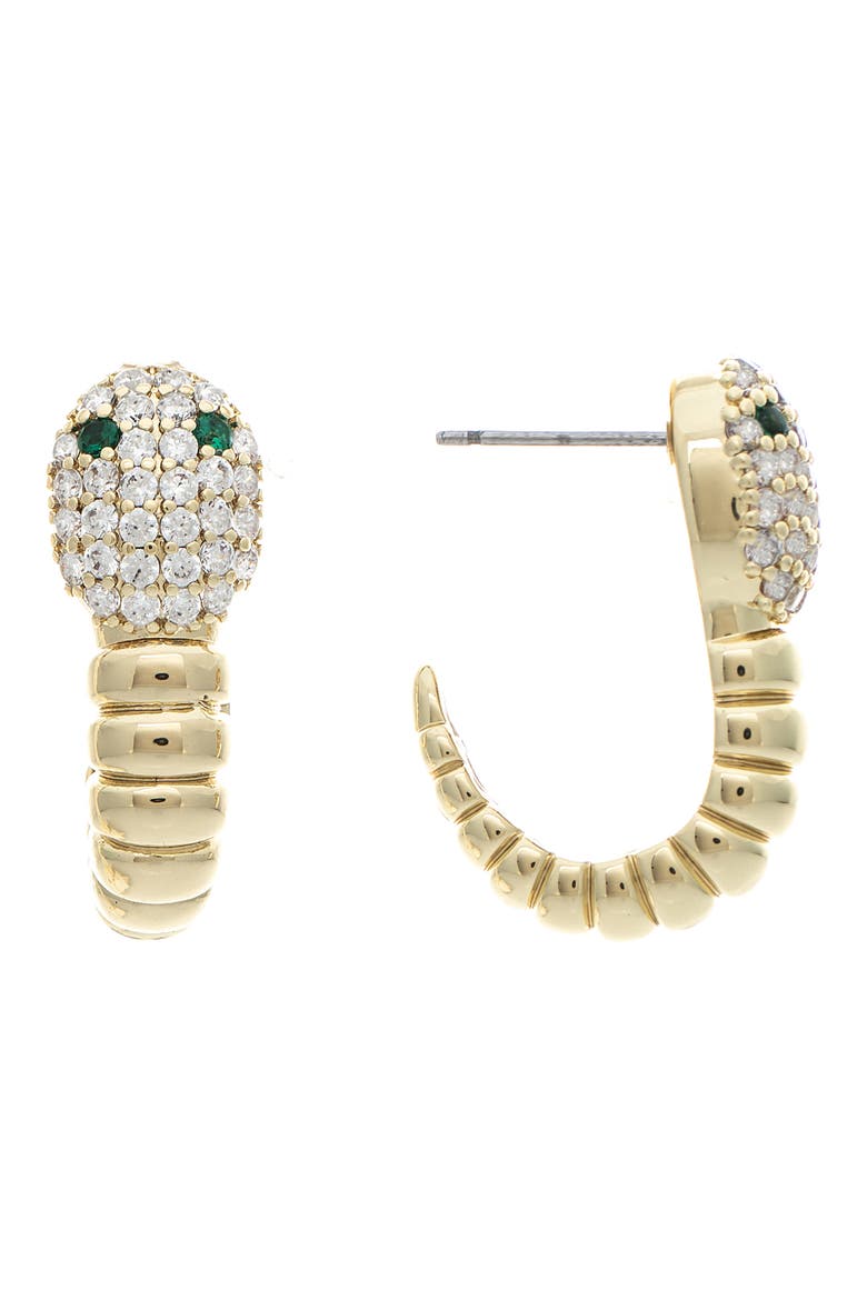 Snake Head Huggie Hoop Earrings, Main, color, GOLD / CZ
