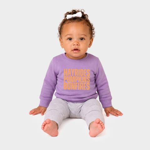 Hayrides Pumpkins Bonfires Distressed Infant Crew Fleece Sweatshirt