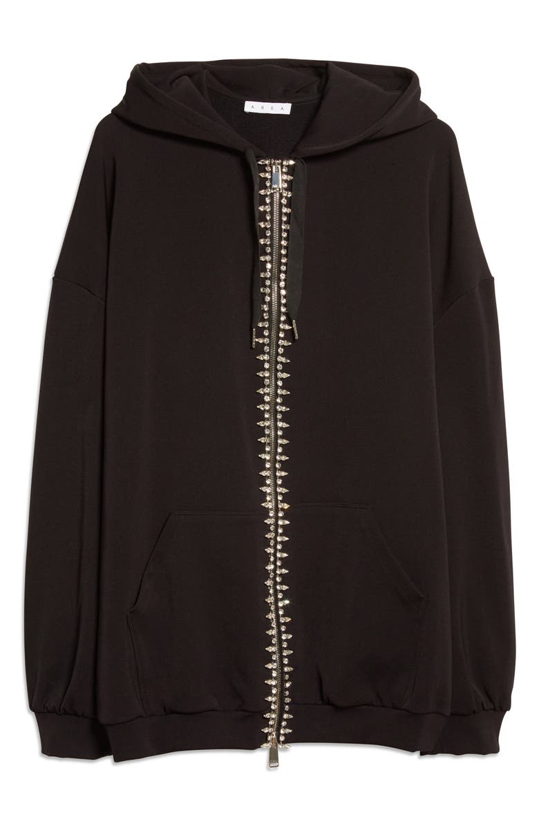 Area Crystal Embellished Heart Cutout Oversize Zip Hoodie, Alternate, color,