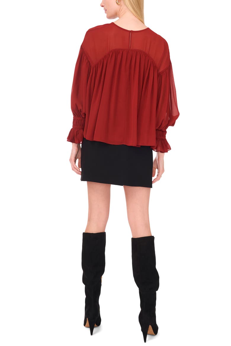 Long Sleeve Sheer Panel Blouse, Alternate, color, DARK MAHOGANY