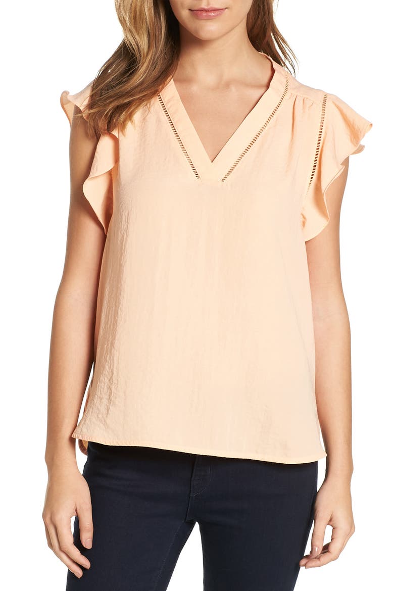 Flutter Sleeve Top, Main, color, CORAL SUNSET
