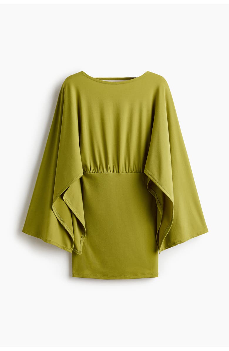 H&M Cape-sleeved Fine-knit Dress, Main, color, Yellow-Green