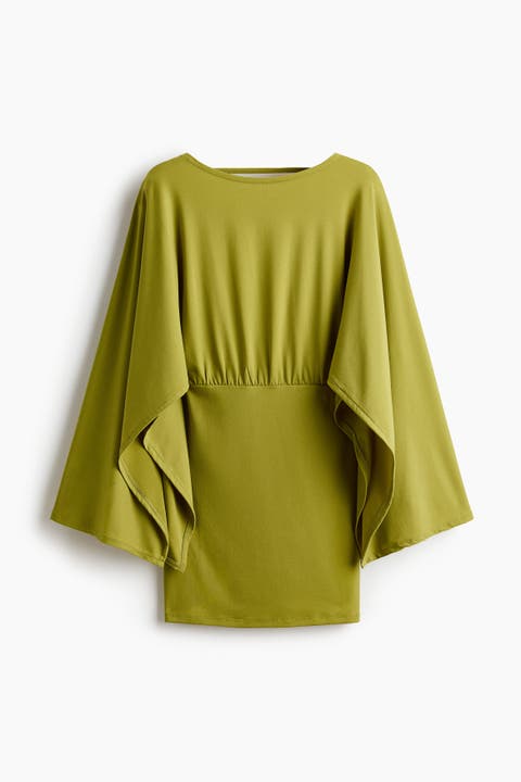 Cape-sleeved Fine-knit Dress