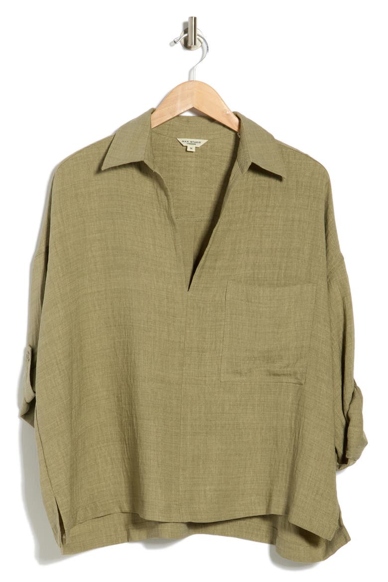 Collared Woven Top, Alternate, color, GREY/ SAGE