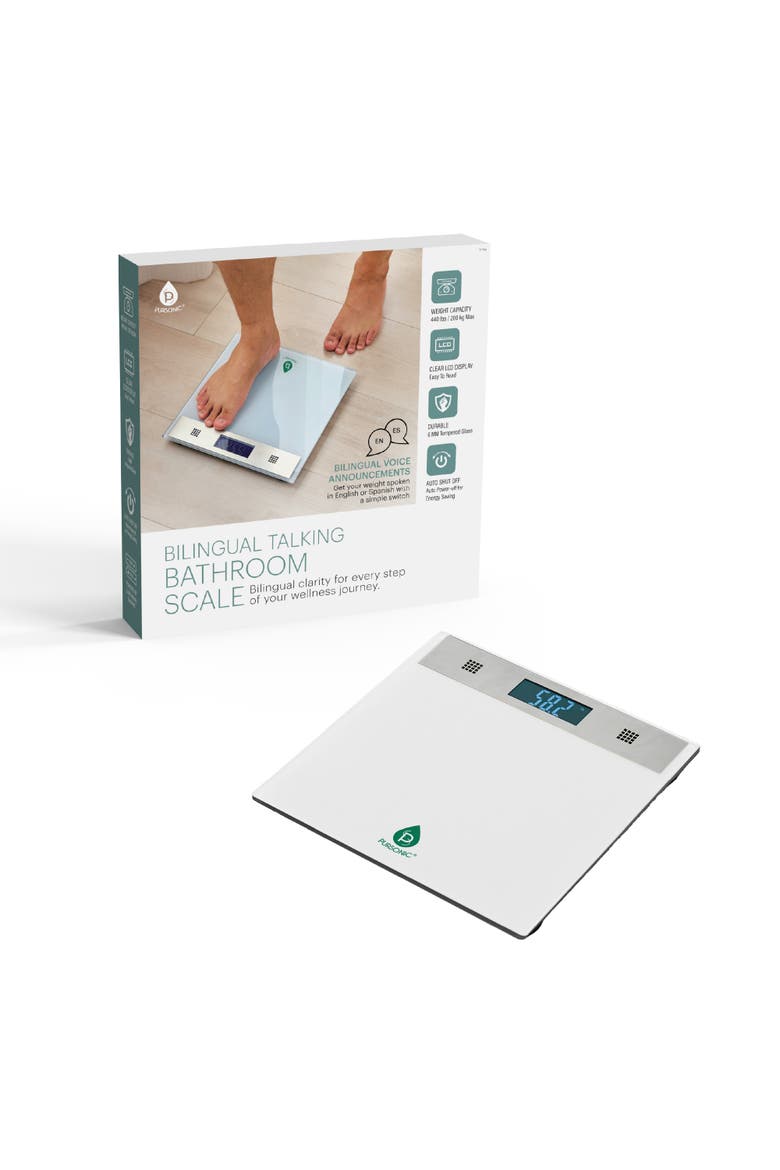 Bilingual Talking Bathroom Scale, Main, color, White