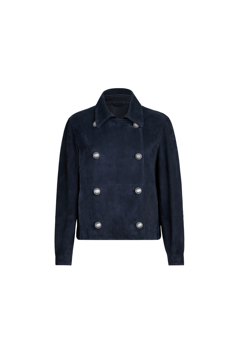 Couture suede cropped pea coat, Alternate, color, Blue