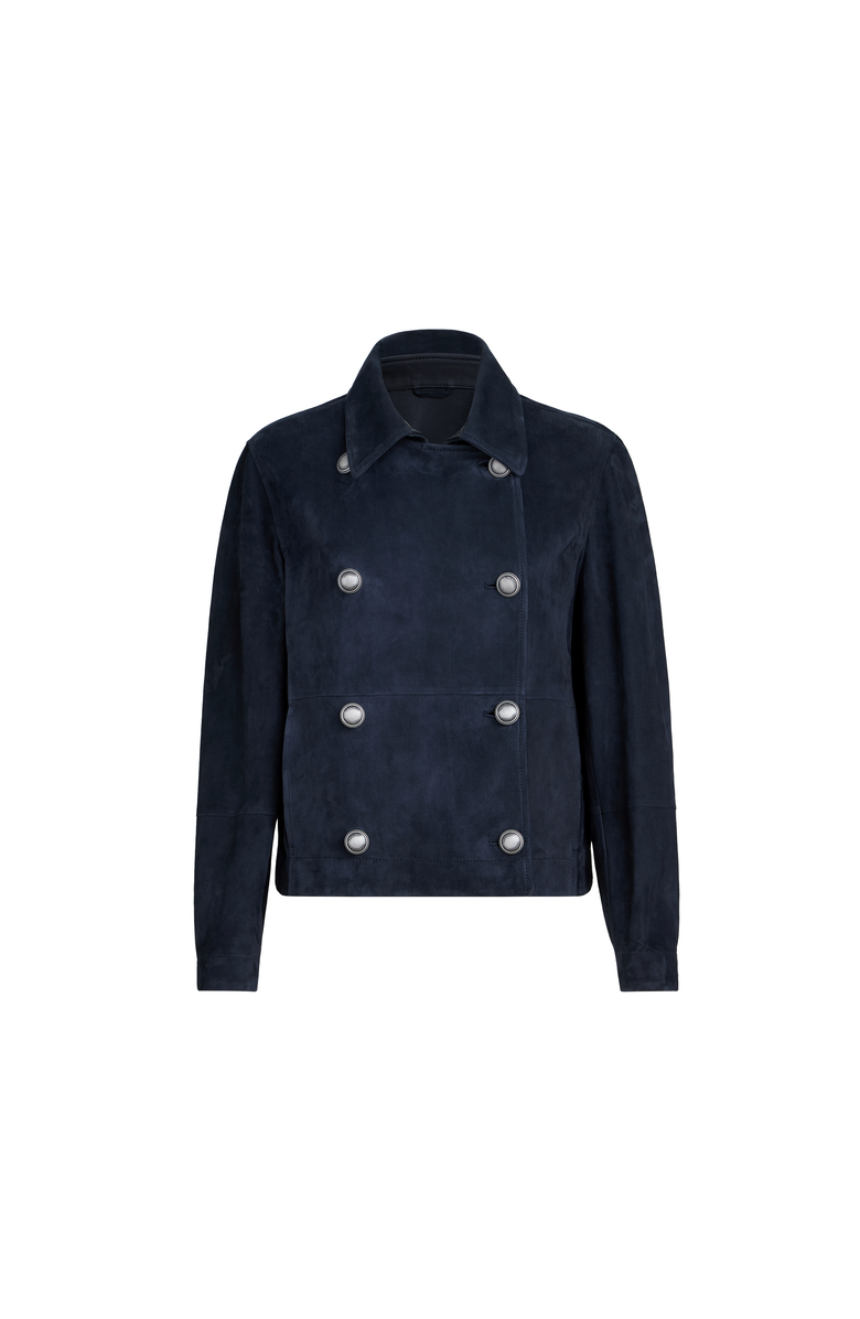 Brunello Cucinelli Couture suede cropped pea coat, Alternate, color, Blue