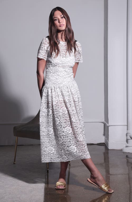 Shop Walter Baker Mila Short Sleeve Drop Waist Lace Midi Dress In Windsor Lace Ivory