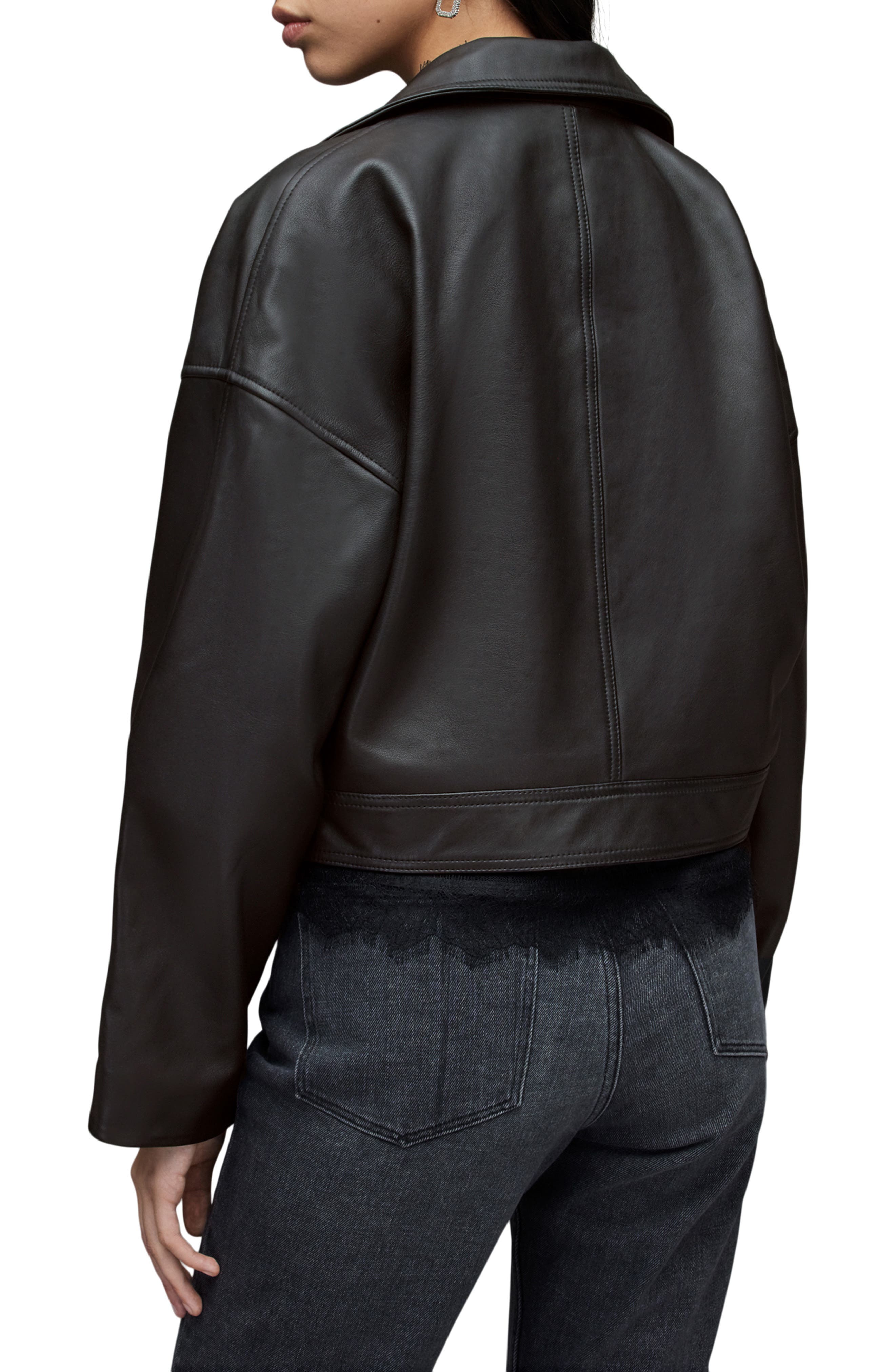 Clarke Boxy Leather Biker Jacket - image 2