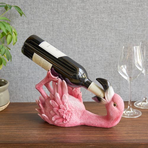 True Polyresin Flirty Flamingo Bottle Holder In Pink