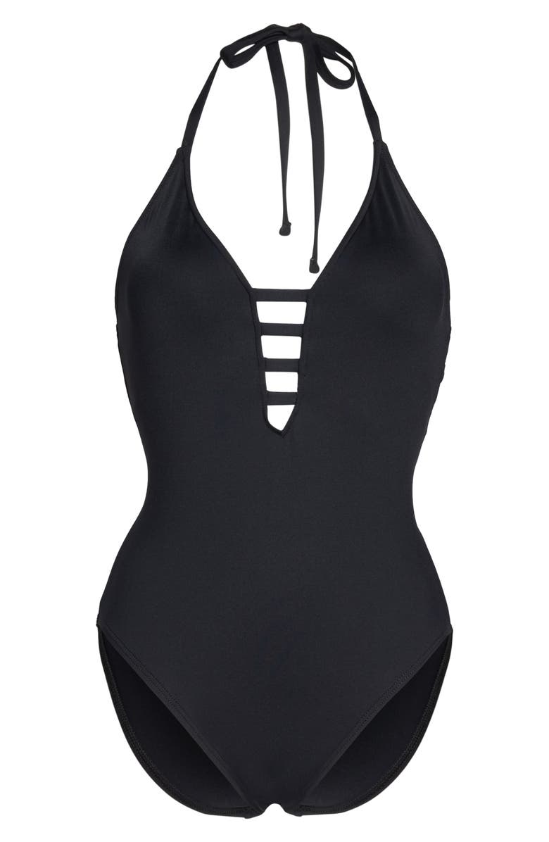 La Blanca Caged Strap One-Piece Halter Swimsuit, Alternate, color, 