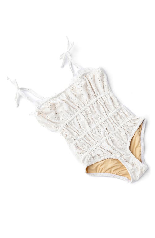 Shade Critters Kids' Eyelet Ruched One-piece Swimsuit In White