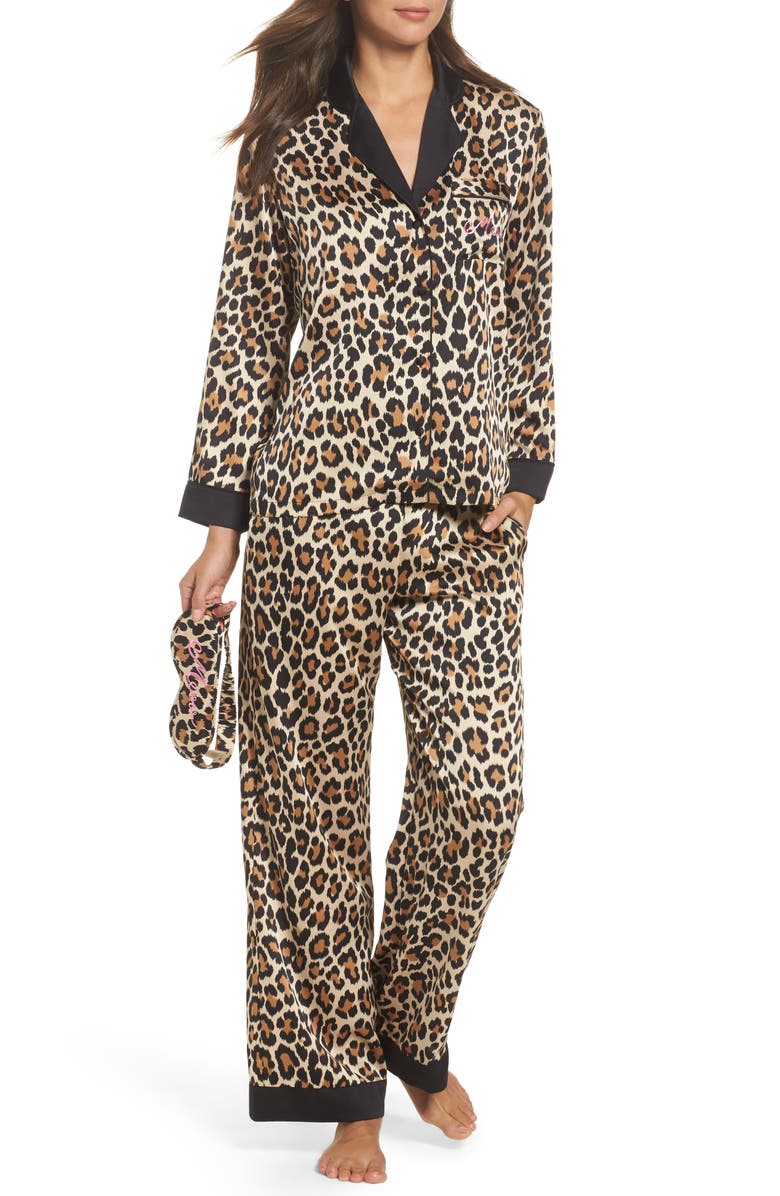 ZDNU KATE SPADE kate spade new york leopard print charmeuse pajamas & sleep mask, Main, color, 