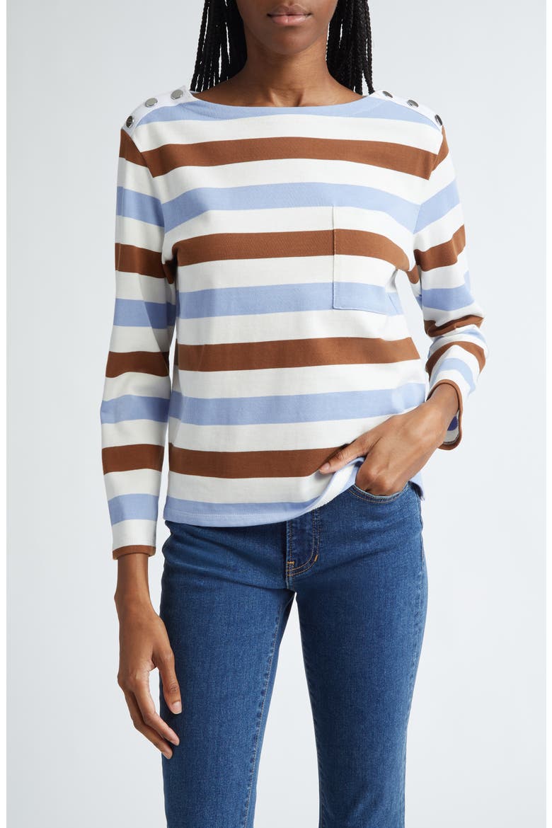 Hovey Stripe Boat Neck Cotton T-Shirt, Main, color, WHITE/ HYDRANGEA/ DEEP