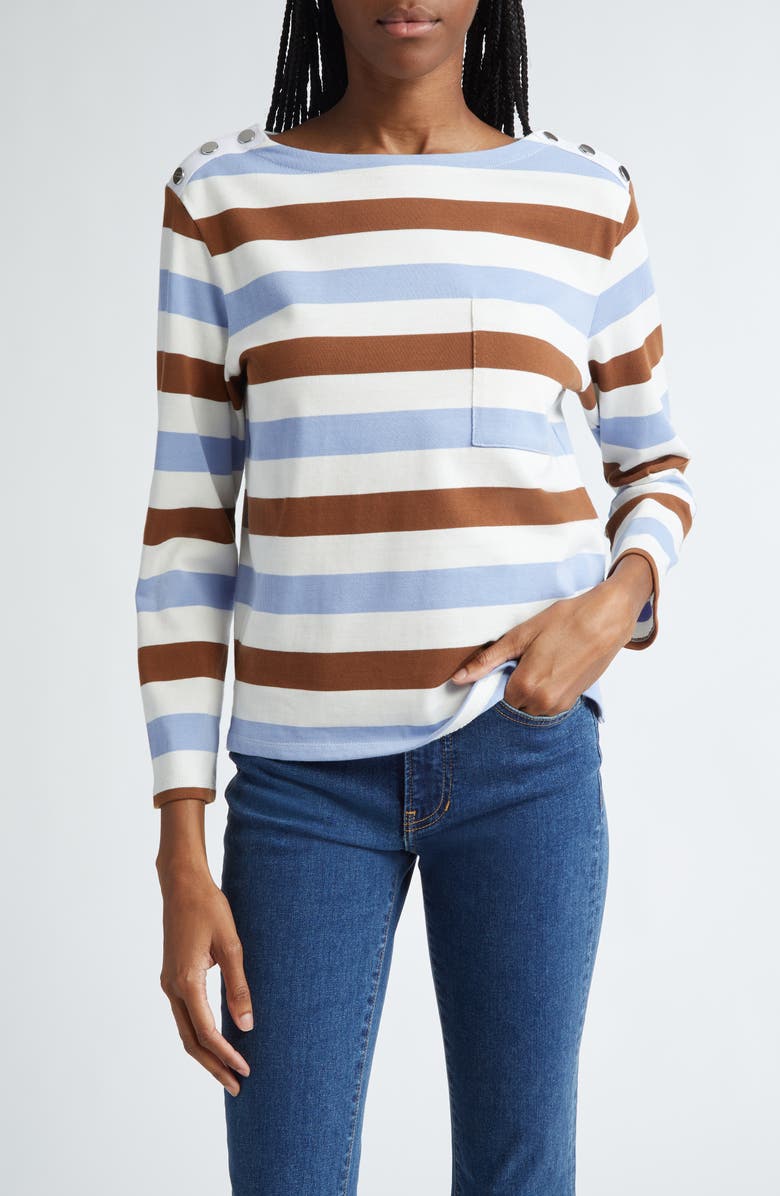 Veronica Beard Hovey Stripe Boat Neck Cotton T-Shirt, Main, color,