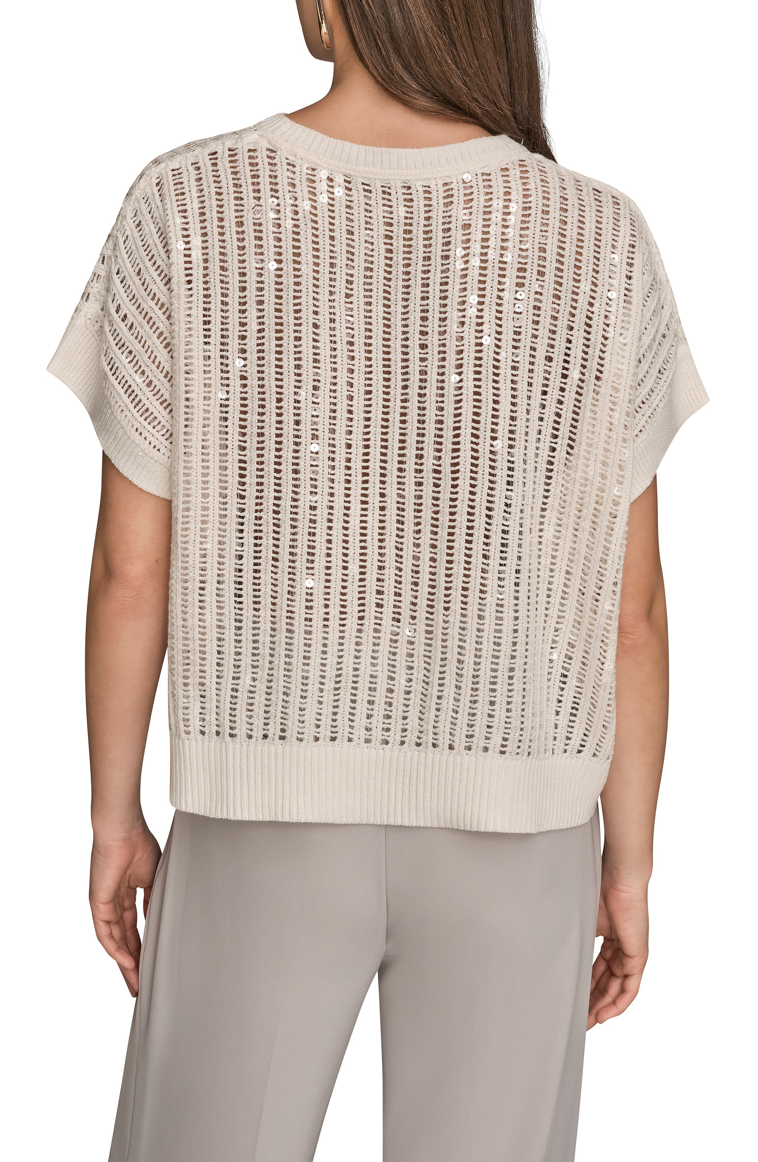 Sequin Open Stitch Short Sleeve Sweater - image 2