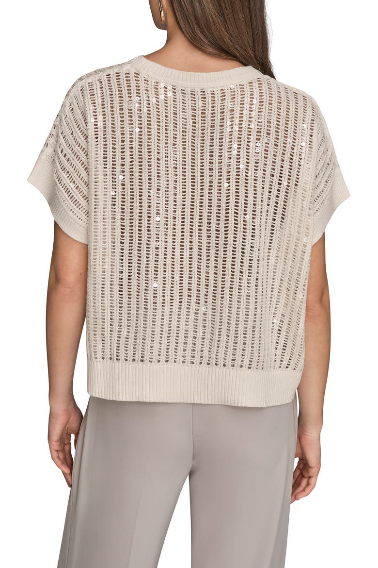 Sequin Open Stitch Short Sleeve Sweater, Alternate, color, CREAM