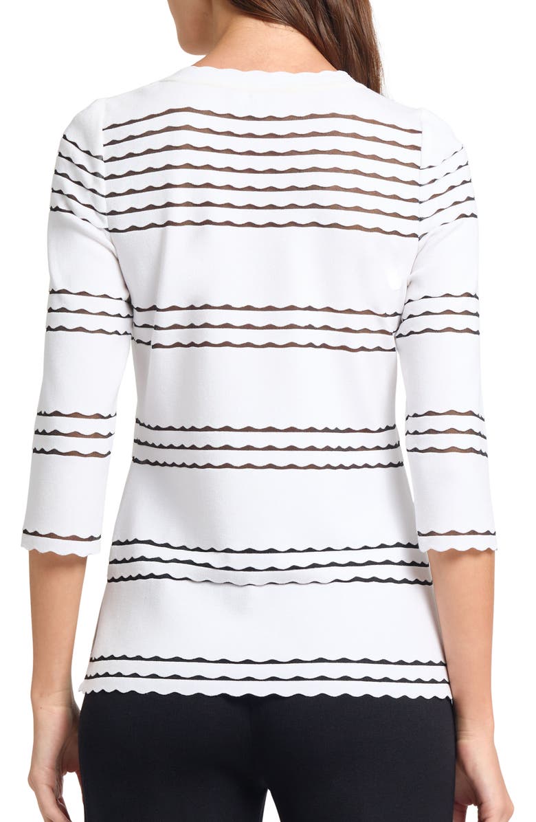 Misook Scalloped Trim Tunic, Alternate, color, White/Black