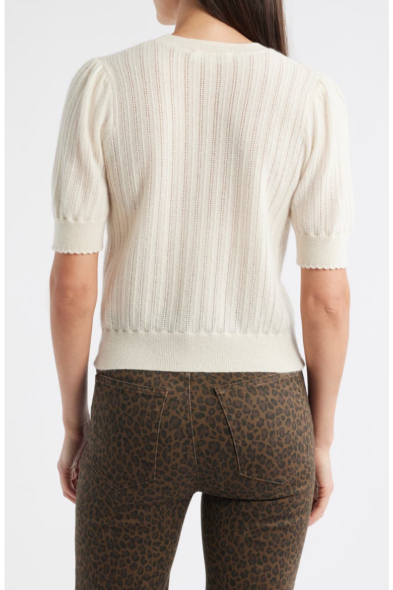 The Ladder Pointelle Short Sleeve Cashmere Sweater, Alternate, color, CREAM