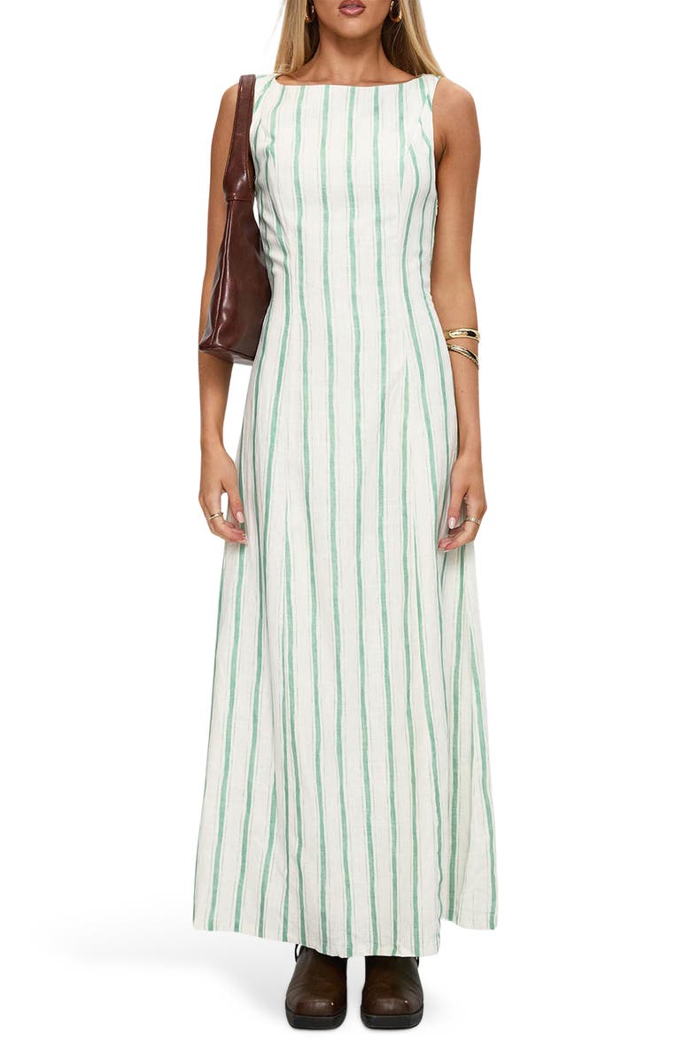 Princess Polly Lewisa Stripe Sleeveless Maxi Dress, Main, color, Green Stripe