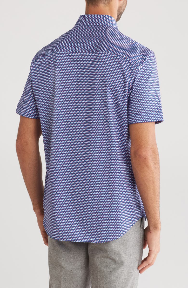Bugatchi Print OoohCotton<sup>®</sup> Short Sleeve Button-Up Shirt, Alternate, color, Navy