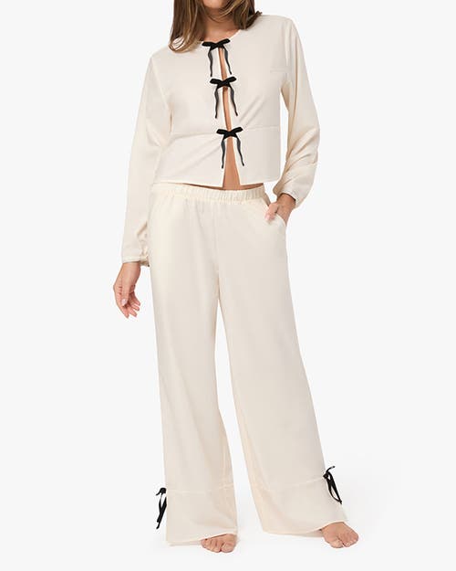 Weworewhat Tie Front Shirt In Ivory/black