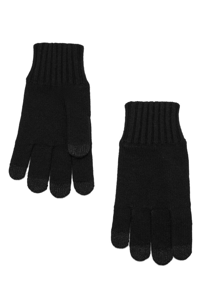 MANGO Two-Tone Knit Gloves, Main, color, Black
