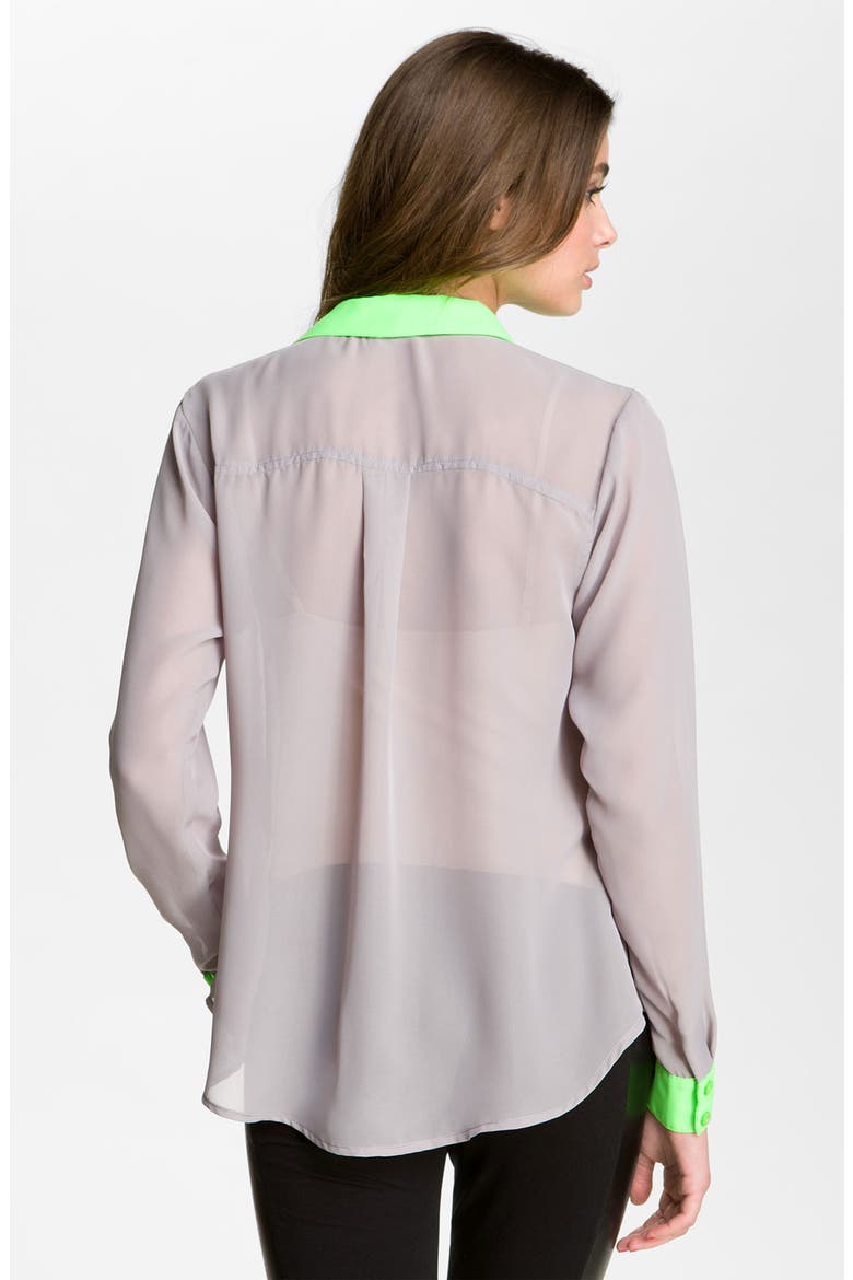 Contrast Trim Chiffon Shirt, Alternate, color, GREY/ LIME