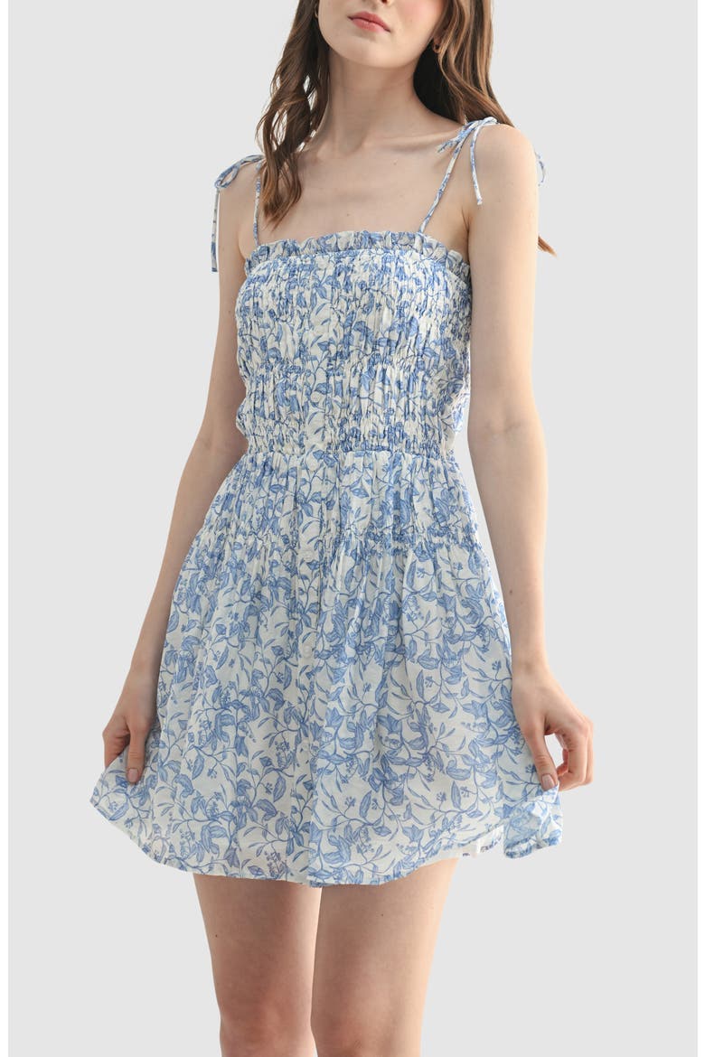 Tie Strap Smocked Minidress, Alternate, color, BLUE