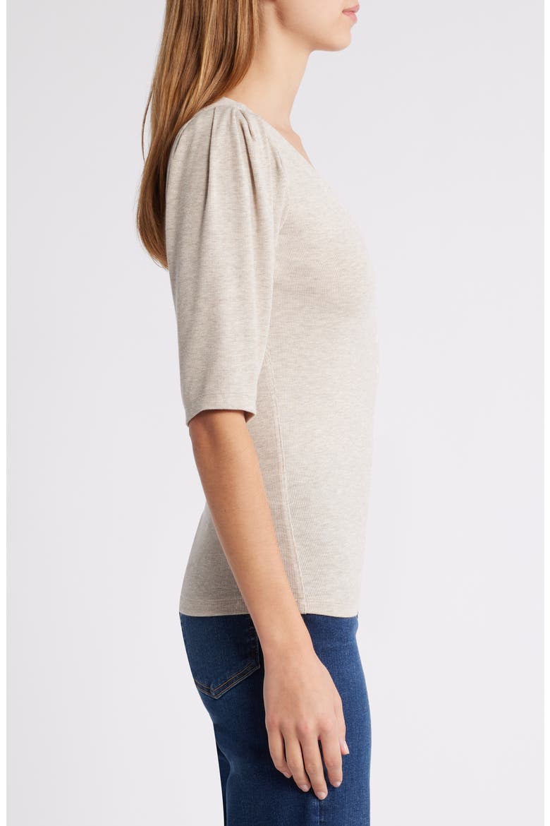 Rib Ruched Henley, Alternate, color, OATMEAL HEATHER